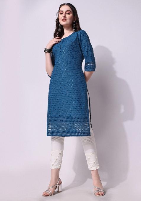 Multicolor Embroidery Rayon Kurta Set