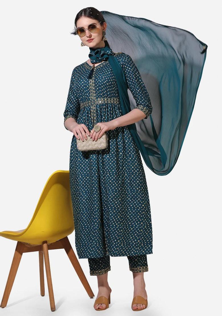 Multicolor Embroidery Rayon Kurta Set - Indya