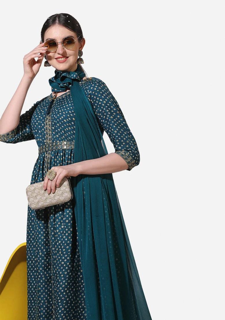 Multicolor Embroidery Rayon Kurta Set - Indya