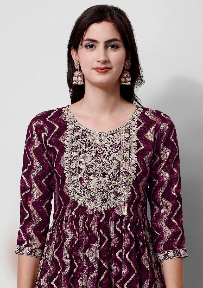 Multicolor Embroidery Rayon Kurta Set - Indya