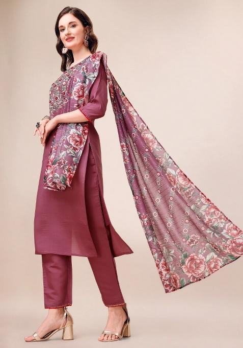 Multicolor Embroidery Rayon Kurta Set