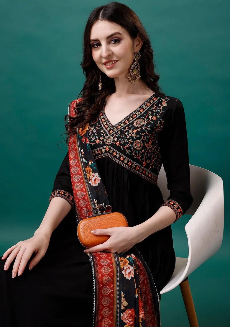 Multicolor Embroidery Rayon Kurta Set - Indya