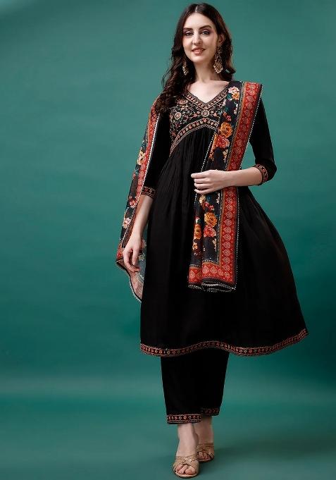 Multicolor Embroidery Rayon Kurta Set