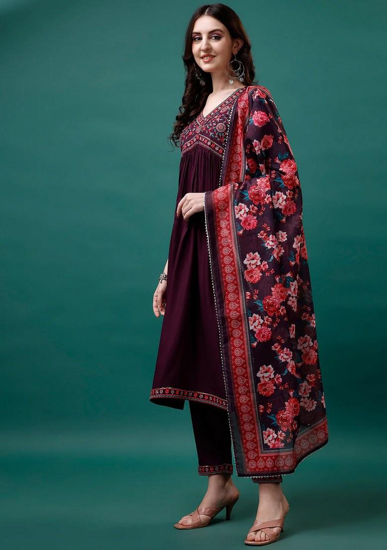 Multicolor Embroidery Rayon Kurta Set - Indya