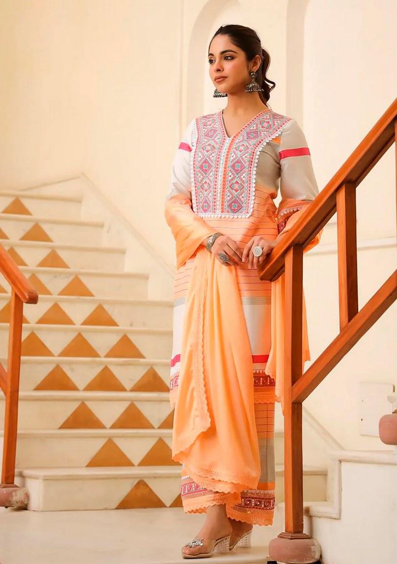 Multicolor Embroidery Rayon Kurta Set - Indya