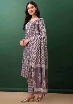 Lavender Embroidery Cotton Kurta Set