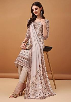 Brown Embroidery Cotton Kurta Set