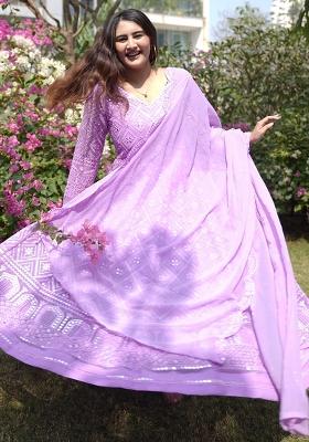 Purple Embroidery Faux Blooming Anarkali Set With Duppata