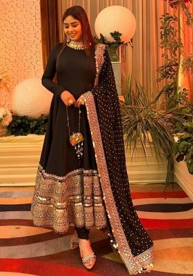 Black Sequence Work Silk Anarkali Set With Duppata