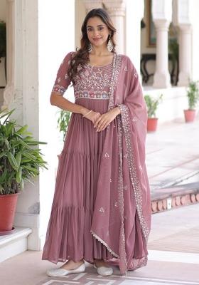 Mauve Embroidery Faux Blooming Anarkali Set