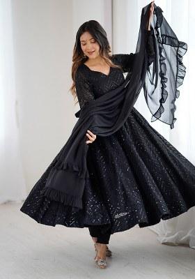 Black Sequence Work Georgette Kurta Set
