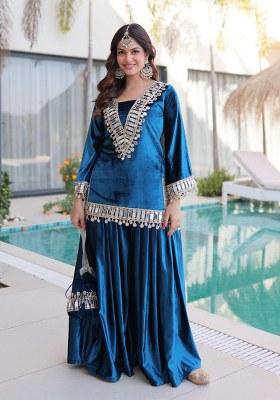 Rama Mirror Work Velvet Kurta Set