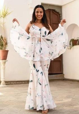 White Printed Georgette Kurta Set