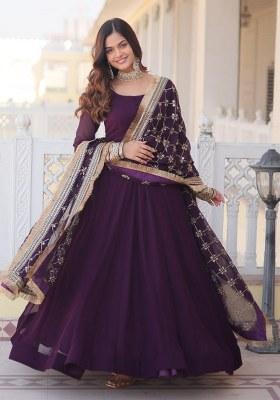 Wine Embroidery Georgette Kurta Set