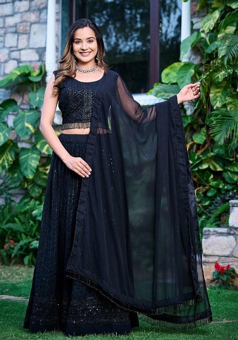 Black Embroidery Georgette Kurta Set