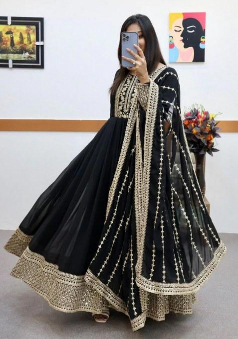 Black Embroidery Georgette Kurta Set