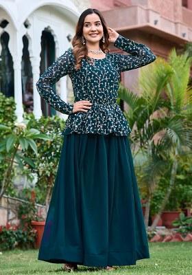 Green Embroidery Georgette Kurta Set