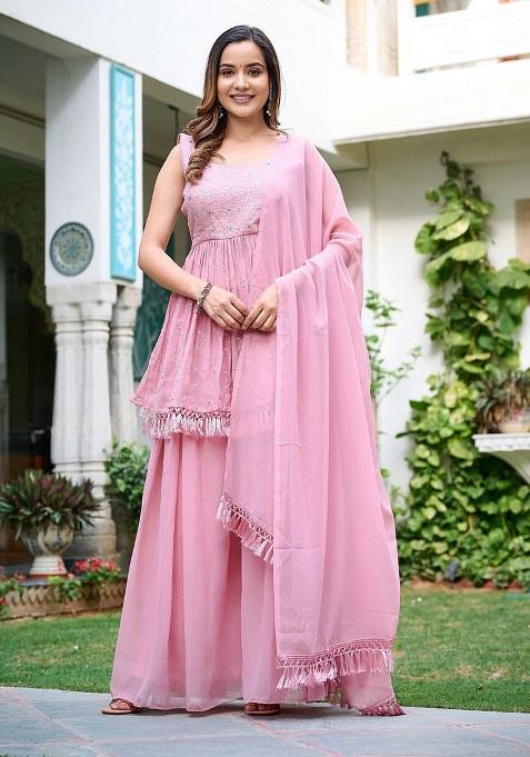 Pink Embroidery Georgette Kurta Set