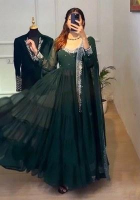 Green Embroidery Georgette Kurta Set