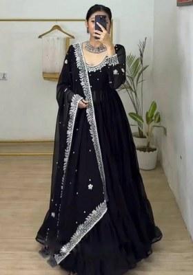 Black Embroidery Georgette Kurta Set