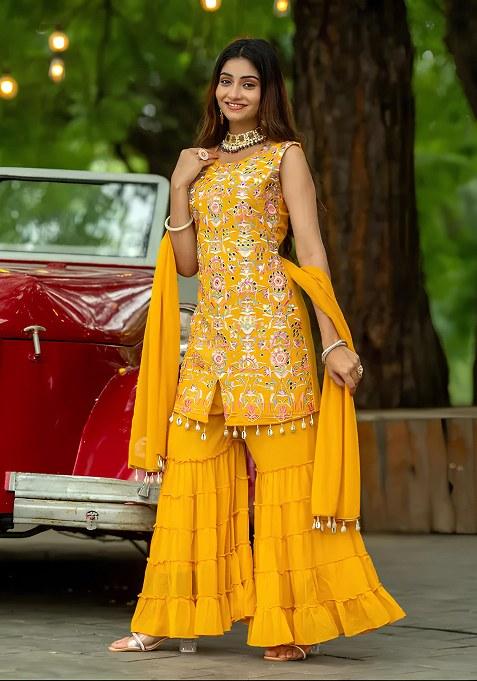 Yellow Embroidery Georgette Kurta Set