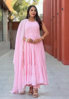 Pink Embroidery Georgette Kurta Set