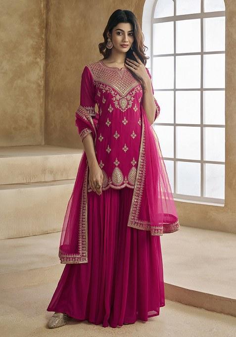 Rani Pink Embroidery Georgette Kurta Set
