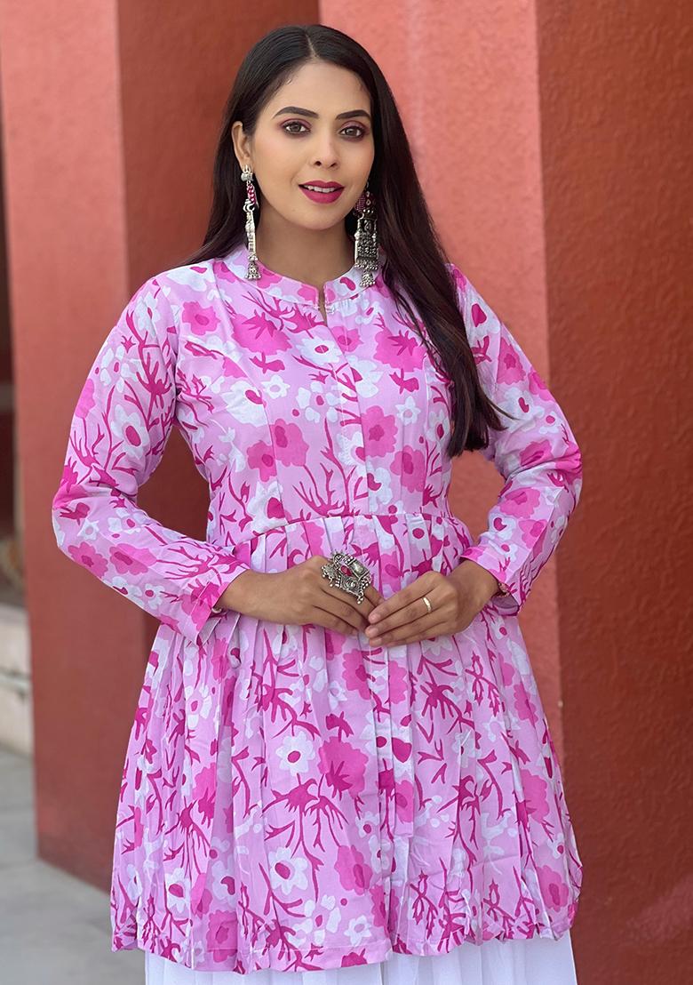 Pink Printed Georgette Kurta Set - Indya