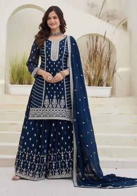 Rama Blue Embroidery Georgette Kurta Set
