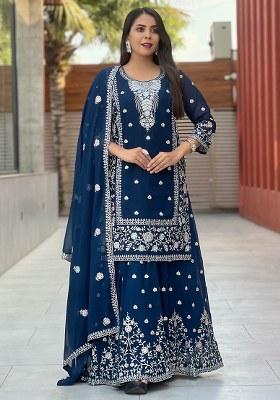 Rama Blue Embroidery Georgette Kurta Set