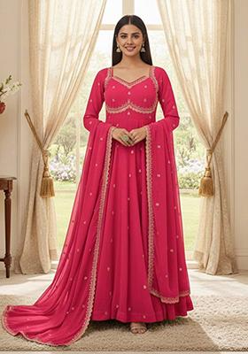 Gajri Pink Embroidery Georgette Kurta Set