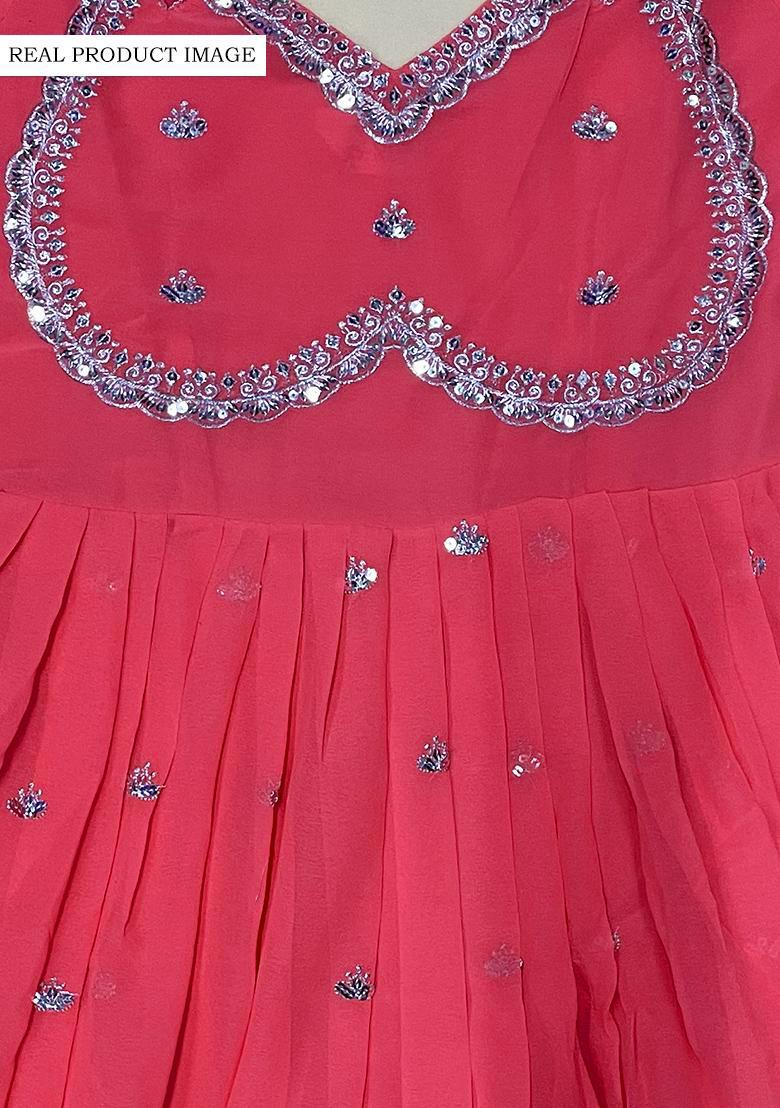 Gajri Pink Embroidery Georgette Kurta Set - Indya