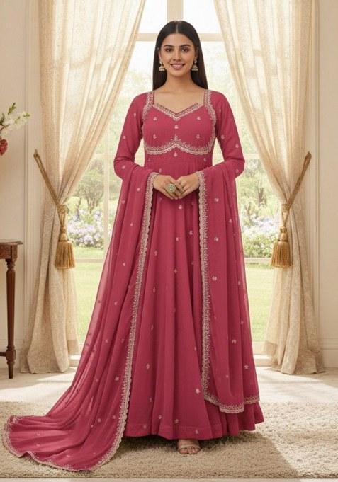 Gajri Pink Embroidery Georgette Kurta Set