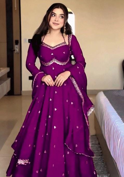 Wine Embroidery Georgette Kurta Set