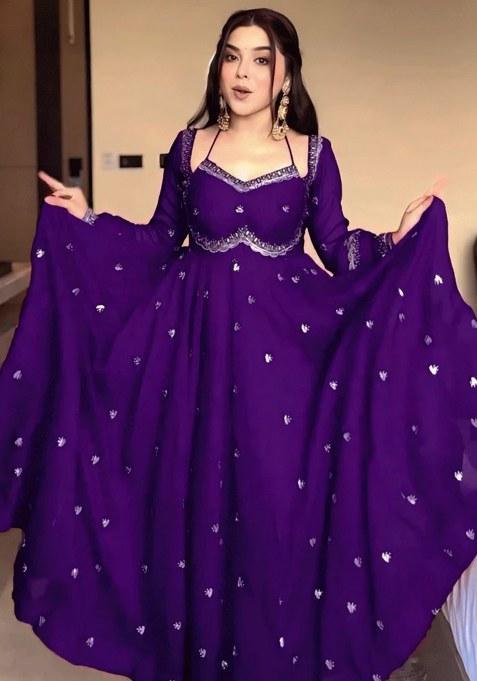 Purple Embroidery Georgette Kurta Set