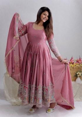 Gajri Pink Embroidery Chinon Kurta Set