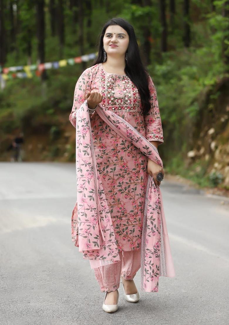 Pink Embroidery Viscose Kurta Set - Indya