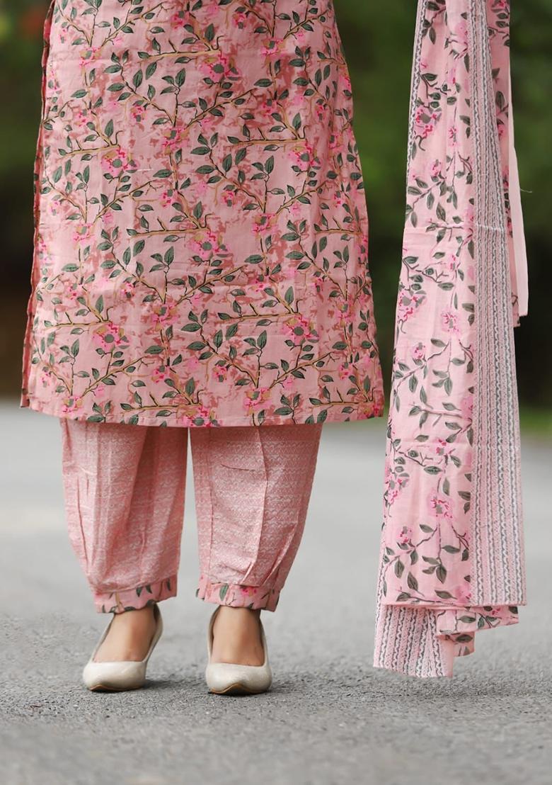 Pink Embroidery Viscose Kurta Set - Indya