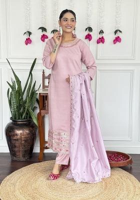 Pink Embroidery Silk Kurta Set