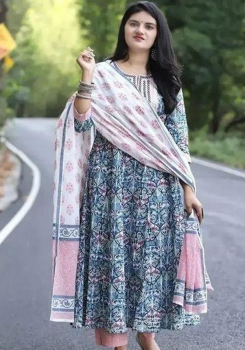 Light Blue Embroidery Viscose Kurta Set