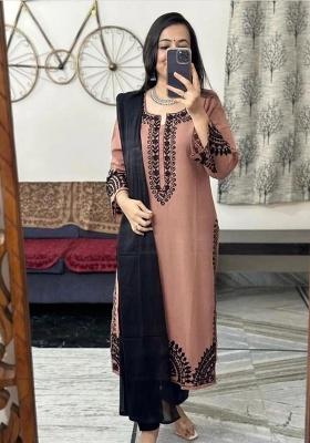 Pink Embroidery Viscose Kurta Set