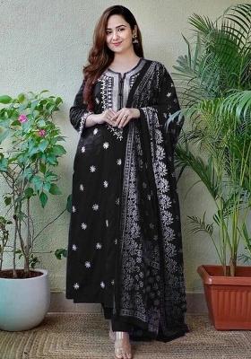 Black Embroidery Viscose Kurta Set