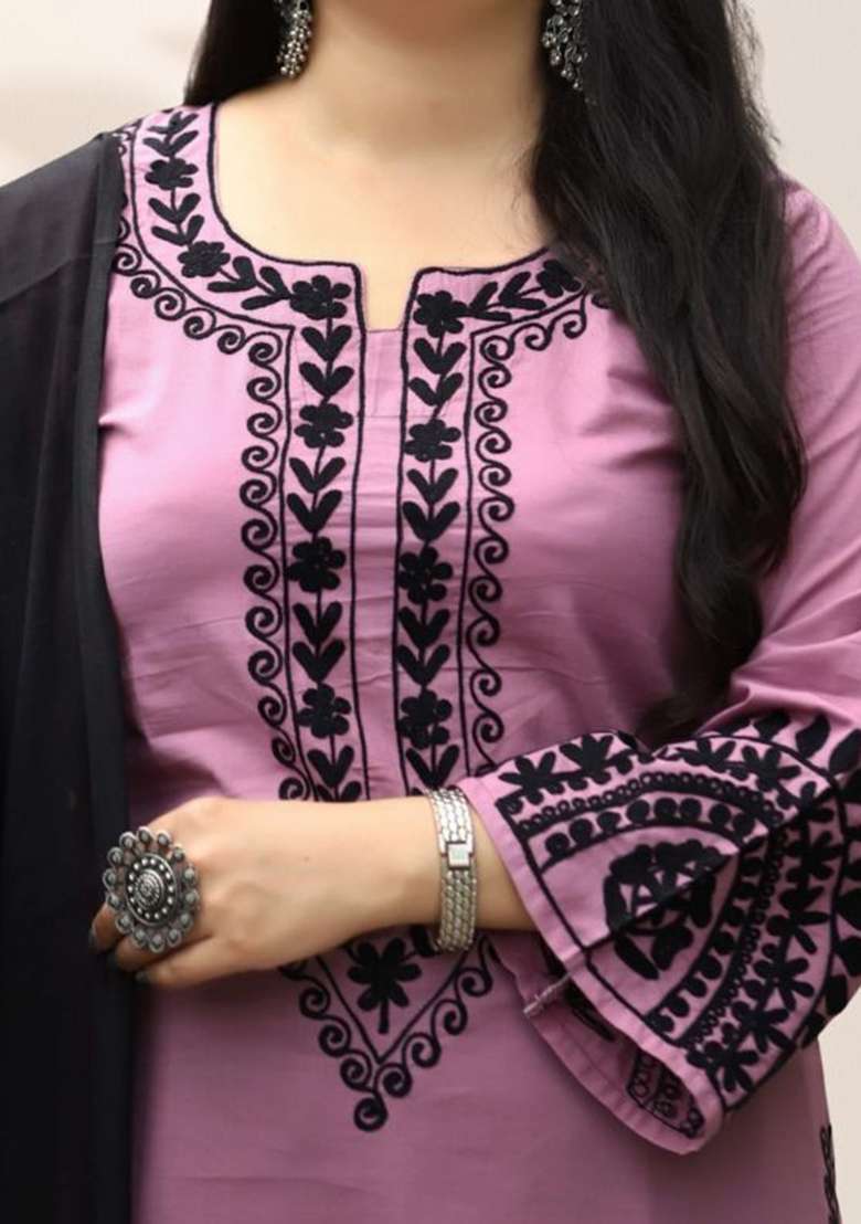 Blue Embroidery Viscose Kurta Set - Indya