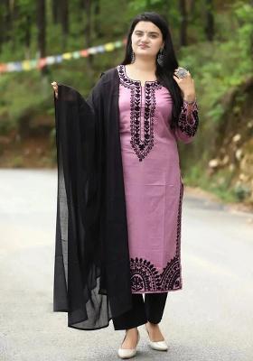 Pink Embroidery Viscose Kurta Set