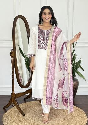 White Embroidery Viscose Kurta Set