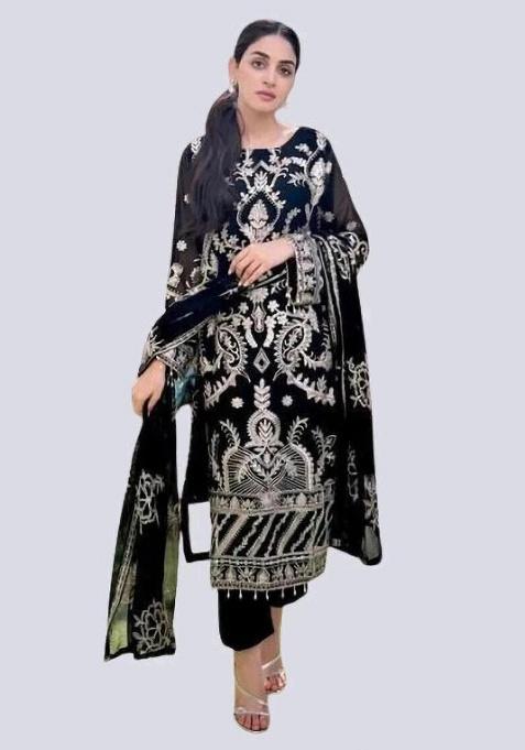 Black Embroidery Georgette Kurta Set