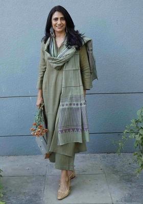 Green Embroidery Viscose Kurta Set