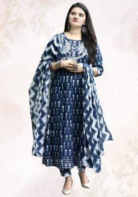 Blue Embroidery Viscose Kurta Set