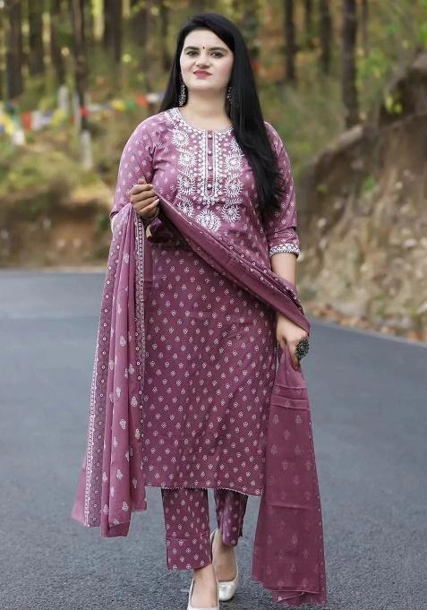 Pink Embroidery Viscose Kurta Set