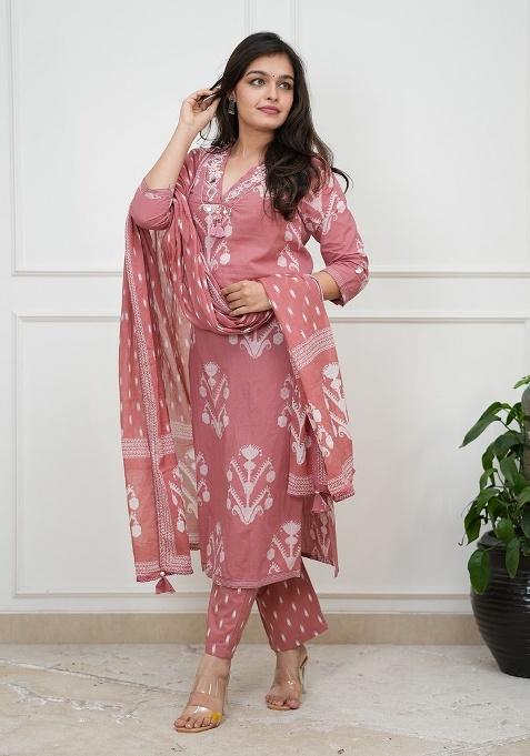 Pink Embroidery Viscose Kurta Set
